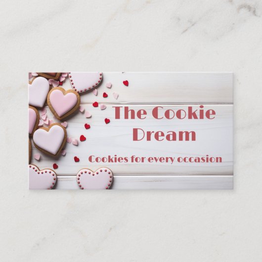 柔らかい色のハート型のクッキー・ベーカリー 名刺 (正面)
