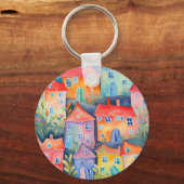 柔らかい色のパステルリトルハウス、穏やかな色 キーホルダー (正面)