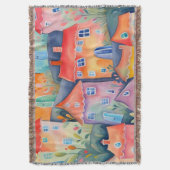 柔らかい色のパステルリトルハウス、穏やかな色 スローブランケット (正面縦)