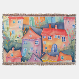柔らかい色のパステルリトルハウス、穏やかな色 スローブランケット