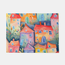 柔らかい色のパステルリトルハウス、穏やかな色 ドアマット