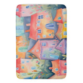 柔らかい色のパステルリトルハウス、穏やかな色 バスマット (正面縦)