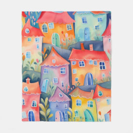 柔らかい色のパステルリトルハウス、穏やかな色 フリースブランケット