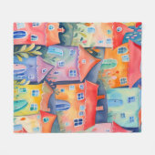 柔らかい色のパステルリトルハウス、穏やかな色 フリースブランケット (正面(横))