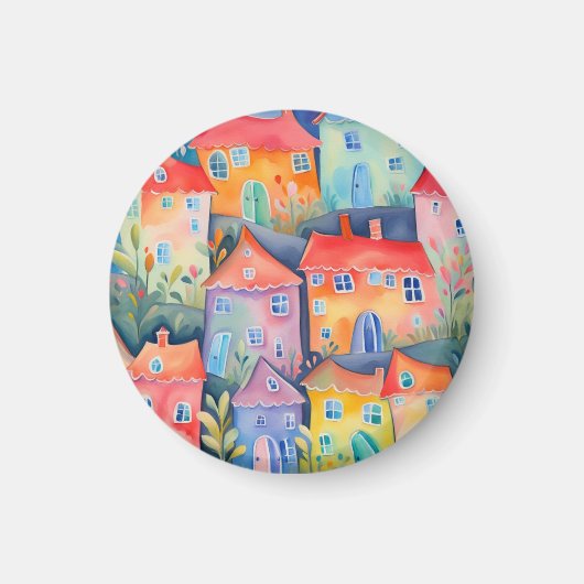 柔らかい色のパステルリトルハウス、穏やかな色 マグネット (正面)