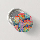 柔らかい色のパステルリトルハウス、穏やかな色 缶バッジ (正面&裏面)