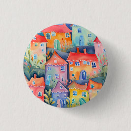 柔らかい色のパステルリトルハウス、穏やかな色 缶バッジ