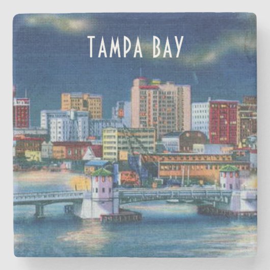 柔らかい色のヴィンテージのタンパベイフロリダ場面 ストーンコースター (正面)