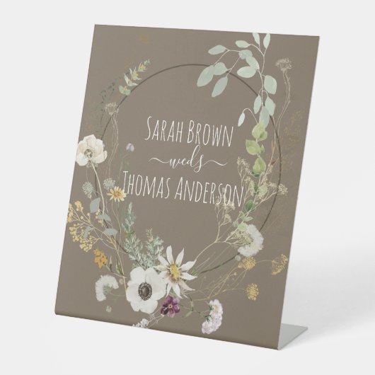 柔らかい色の野生の花自然茶色のサイン 台座サイン (正面)