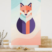 柔らかい色合いの青い紫とオレンジの平らなキツネ ポスター (キッチン)
