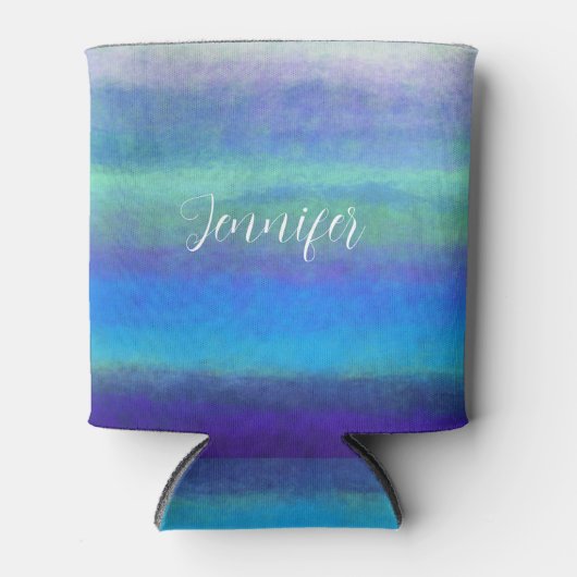 柔らかい色合いの青と緑 缶クーラー (正面)