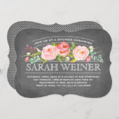 柔らかい花模様の黒板|のブライダルシャワー 招待状 (正面/裏面)