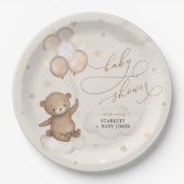 柔らかい茶色のクマとバルーン中性ベビーシャワー ペーパープレート (正面)