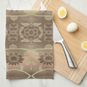 柔らかい茶色の桃と緑 キッチンタオル (四つ折り)