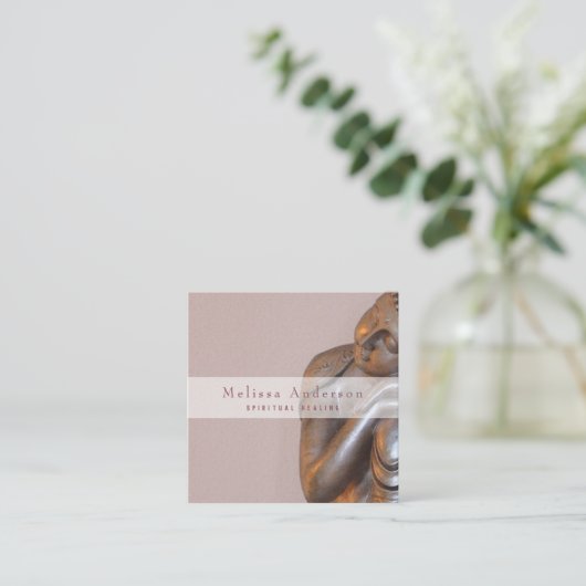柔らかい藤色の平和な治療の仏 スクエア名刺 (スタンド正面)