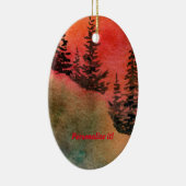 柔らかい赤い夕日のある丘の上の松 セラミックオーナメント (右)