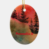 柔らかい赤い夕日のある丘の上の松 セラミックオーナメント (裏面)