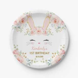 柔らかい赤面のピンクの金ゴールドのバニーウサギの誕生日のシャワー ペーパープレート