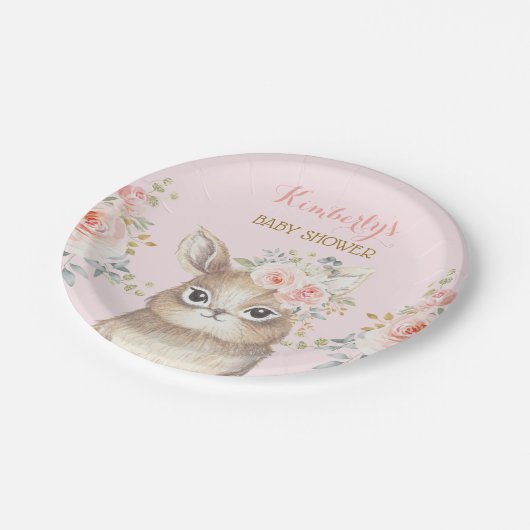 柔らかい赤面の花のバニーウサギのベビーシャワーの好意 ペーパープレート (アングル)