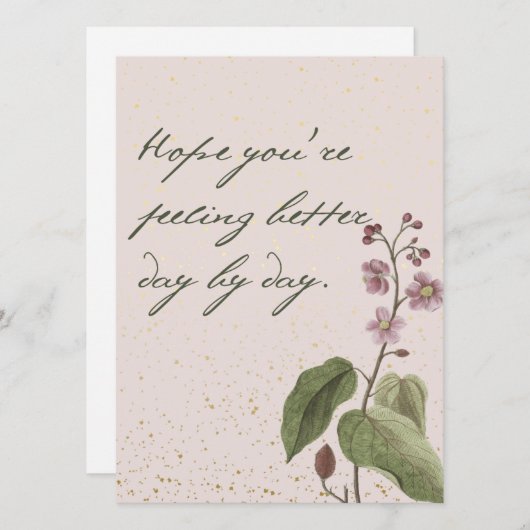 柔らかい赤面ピンクとメイブの花とメッセージ (正面/裏面)