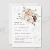 柔らかい赤面ピンクの花緑のクリスチャン結婚ズ 招待状 (正面)