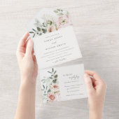 柔らかい赤面ピンクピーニーユーカリ結婚の葉 オールインワン招待状 (貼ってはがせる)