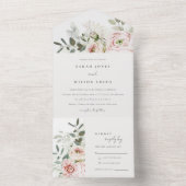 柔らかい赤面ピンクピーニーユーカリ結婚の葉 オールインワン招待状 (内側)