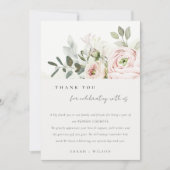 柔らかい赤面ピンクピーニーユーカリ結婚の葉 サンキューカード (正面)