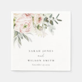 柔らかい赤面ピンクピーニーユーカリ結婚の葉 スタンダードカクテルナプキン (正面)