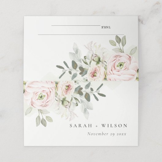 柔らかい赤面ピンクピーニーユーカリ結婚の葉 プレイスカード (外部開封)