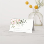 柔らかい赤面ピンクピーニーユーカリ結婚の葉 プレイスカード (裏面)