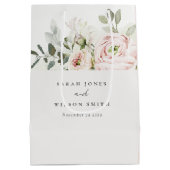 柔らかい赤面ピンクピーニーユーカリ結婚の葉 ミディアムペーパーバッグ (裏面)