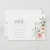 柔らかい赤面ピンクピーニーユーカリ結婚の葉 出欠カード (正面)