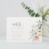 柔らかい赤面ピンクピーニーユーカリ結婚の葉 出欠カード (スタンド正面)