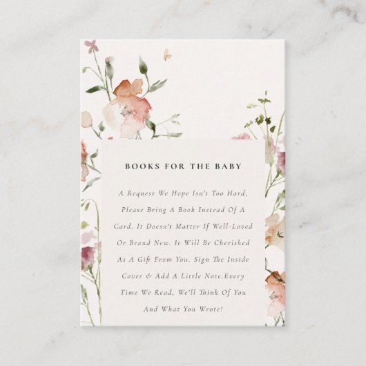 柔らかい赤面牧草地フローラ本の赤ちゃんシャワー エンクロージャーカード (正面)