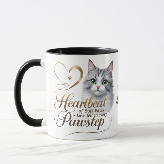 柔らかい足のハートビート – Fluffy Gray Cat Combo Mug マグカップ (左)