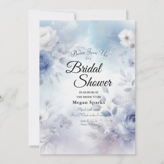 柔らかい青い花とラベンダーミスト 招待状 (正面)