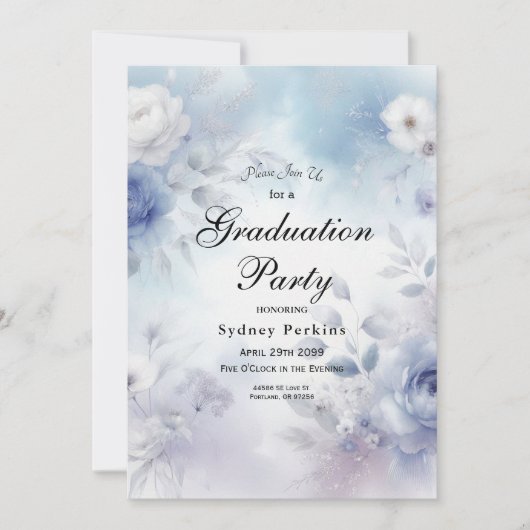 柔らかい青い花とラベンダーミスト 招待状 (正面)