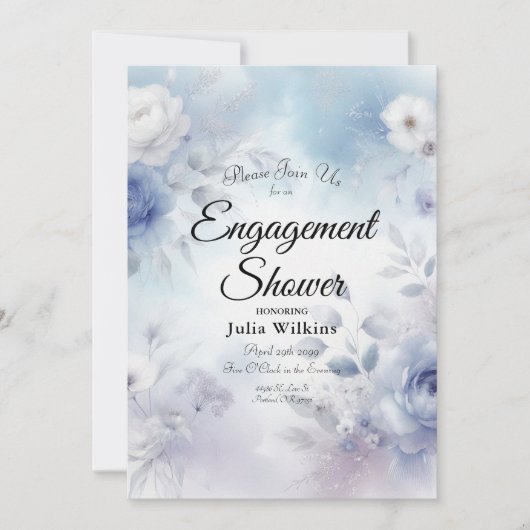 柔らかい青い花とラベンダーミスト 招待状 (正面)