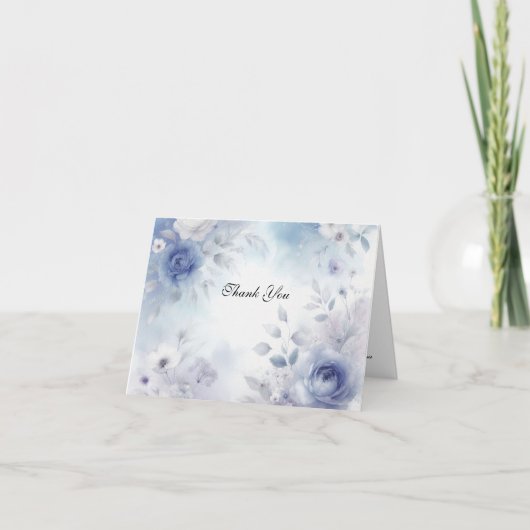 柔らかい青い花とラベンダーミッ結婚ト サンキューカード (正面)