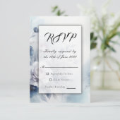 柔らかい青い花とラベンダーミッ結婚ト 出欠カード (スタンド正面)