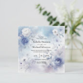 柔らかい青い花とラベンダーミッ結婚ト 招待状 (スタンド正面)