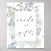 柔らかい青い花のカードとギフトサイン ポスター (正面)