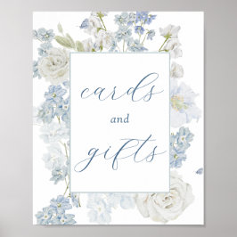 柔らかい青い花のカードとギフトサイン ポスター