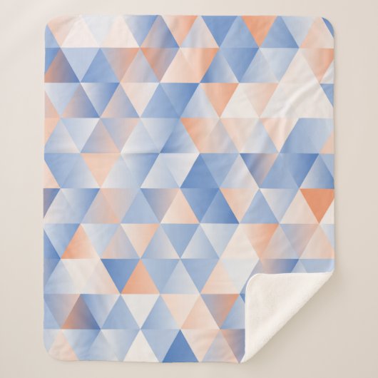 柔らかい青とオレンジの三角形のシームレスなパターン シェルパブランケット (正面)