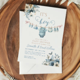 柔らかい青の男の子のフローラエレガントのシャワー 招待状