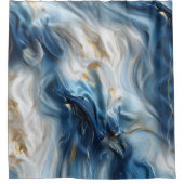 柔らかい青の白い大理石(金ゴールド) シャワーカーテン (正面)