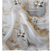 柔らかい青の白い大理石(金ゴールド) シャワーカーテン (正面)