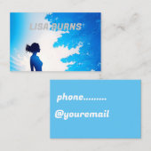 柔らかい青の背景を持つ女性のシルエット 名刺 (正面/裏面)