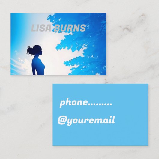柔らかい青の背景を持つ女性のシルエット 名刺 (正面/裏面)